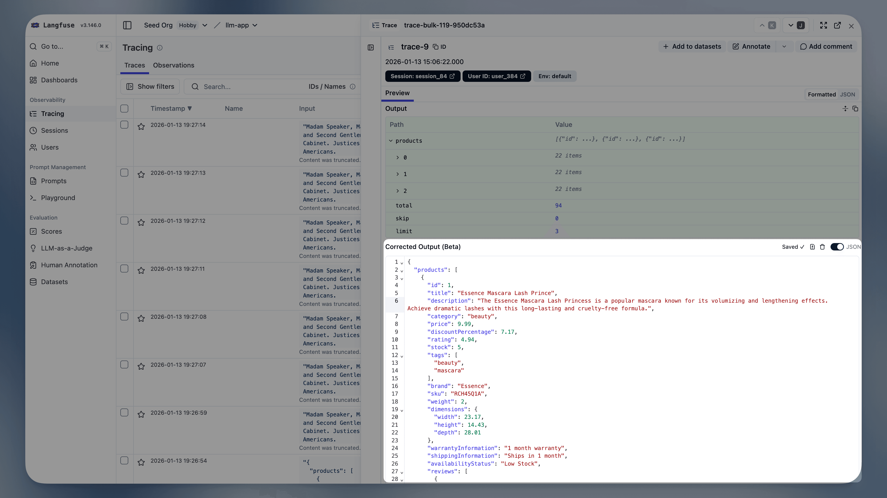 Adding a correction in the UI